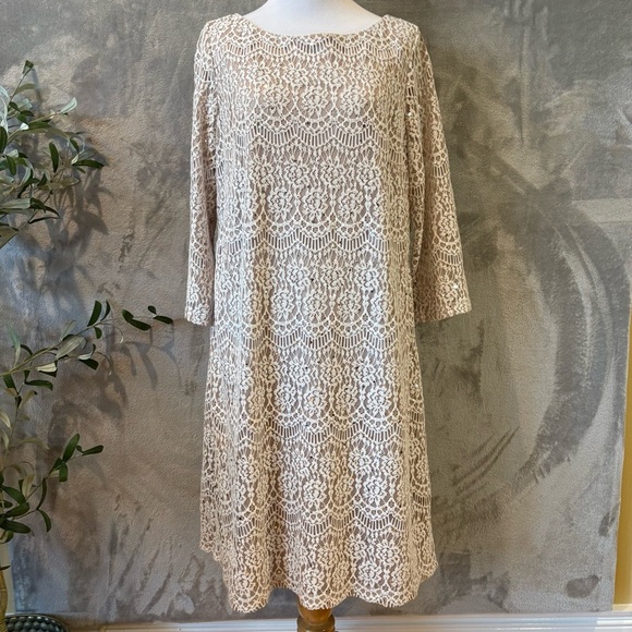 Jessica Howard Boho Bohemian Lace Illusion Sleeves Elegant Dress Sz 16 - Picture 1 of 11